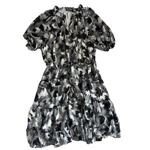 Ralph Lauren 14W Dress Black Floral Short Sleeve Lightweight Midi